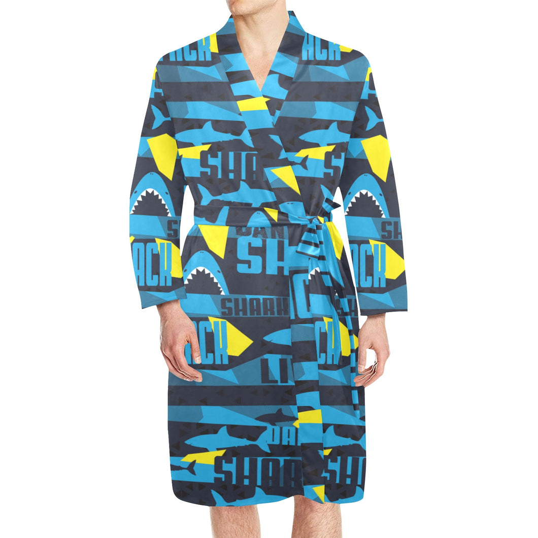 Shark dangerous Men's Long Sleeve Belted Night Robe