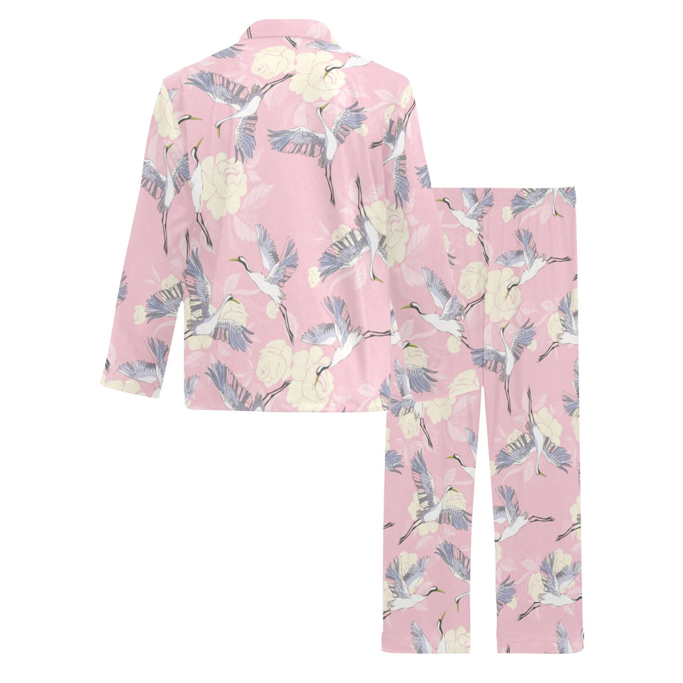 Japanese crane rose pattern Men's Long Pajama Set
