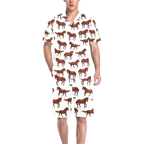 Horses running pattern background Men's V-Neck Short Pajama Set