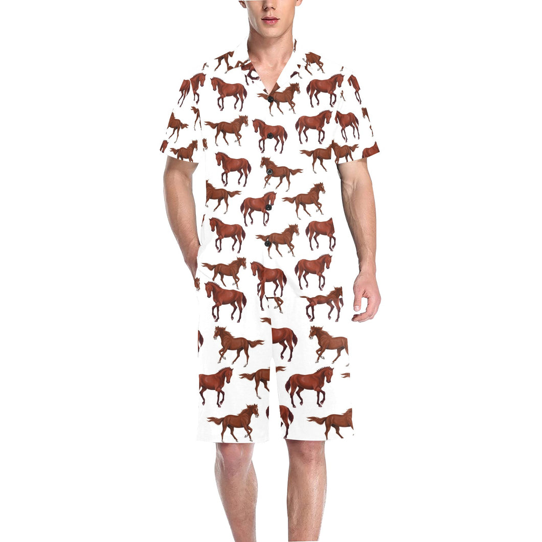 Horses running pattern background Men's V-Neck Short Pajama Set
