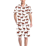 Horses running pattern background Men's V-Neck Short Pajama Set