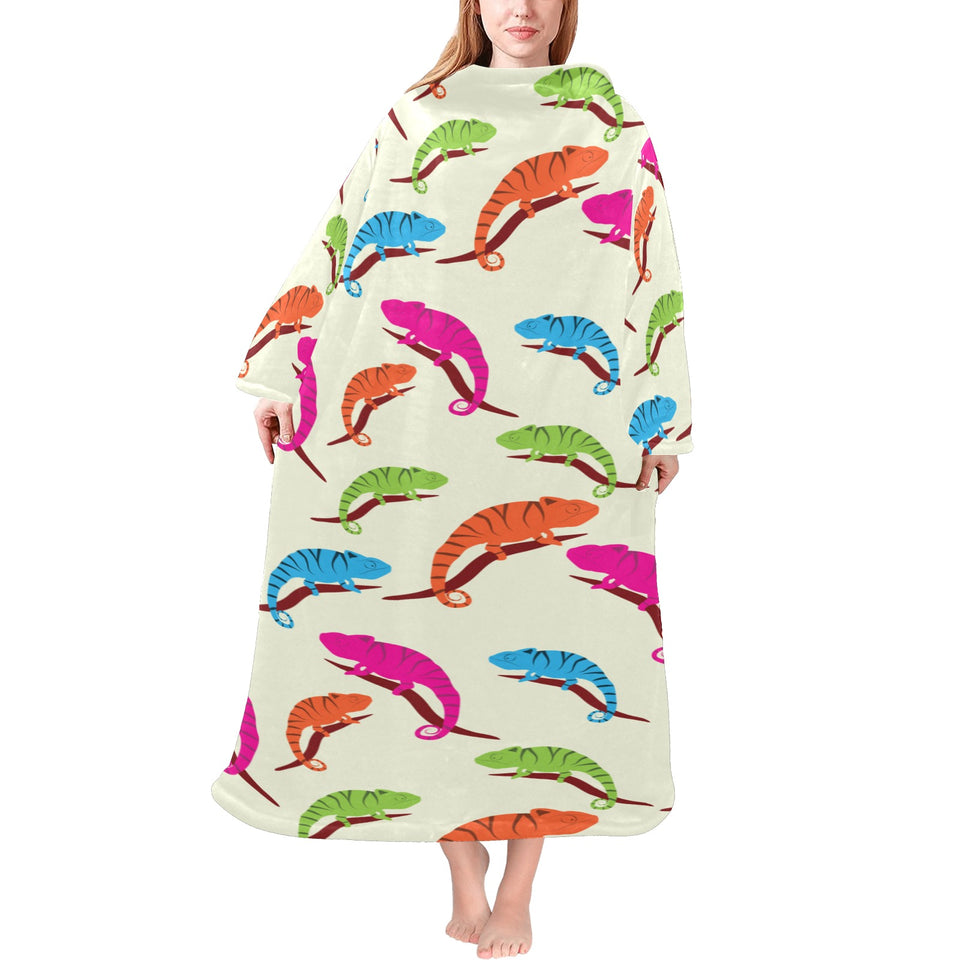 Colorful Chameleon lizard pattern Blanket Robe with Sleeves