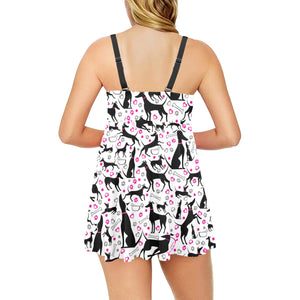 Greyhound Pattern Print Design 02 Chest Sexy Pleated Two Piece Swim Dress