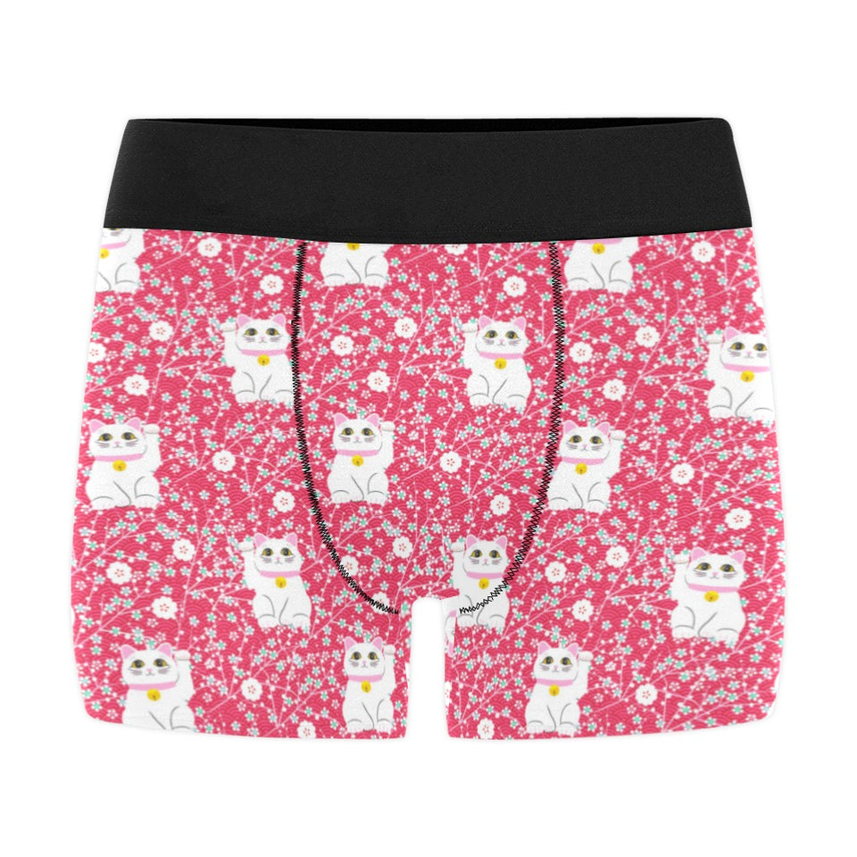 Maneki neko cat sakura pink background Men's All Over Print Boxer Briefs Men's Underwear
