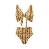 Egypt Hieroglyphics Pattern Print Design 04 Chest Bowknot High Waisted Bikini Swimsuit