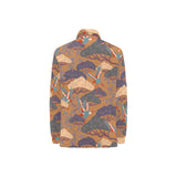 Bonsai bamboo stork japanese pattern brown theme Women's Long Sleeve Polo Shirt