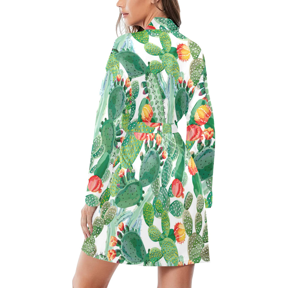 Cactus design pattern copy Women's Long Sleeve Belted Night Robe