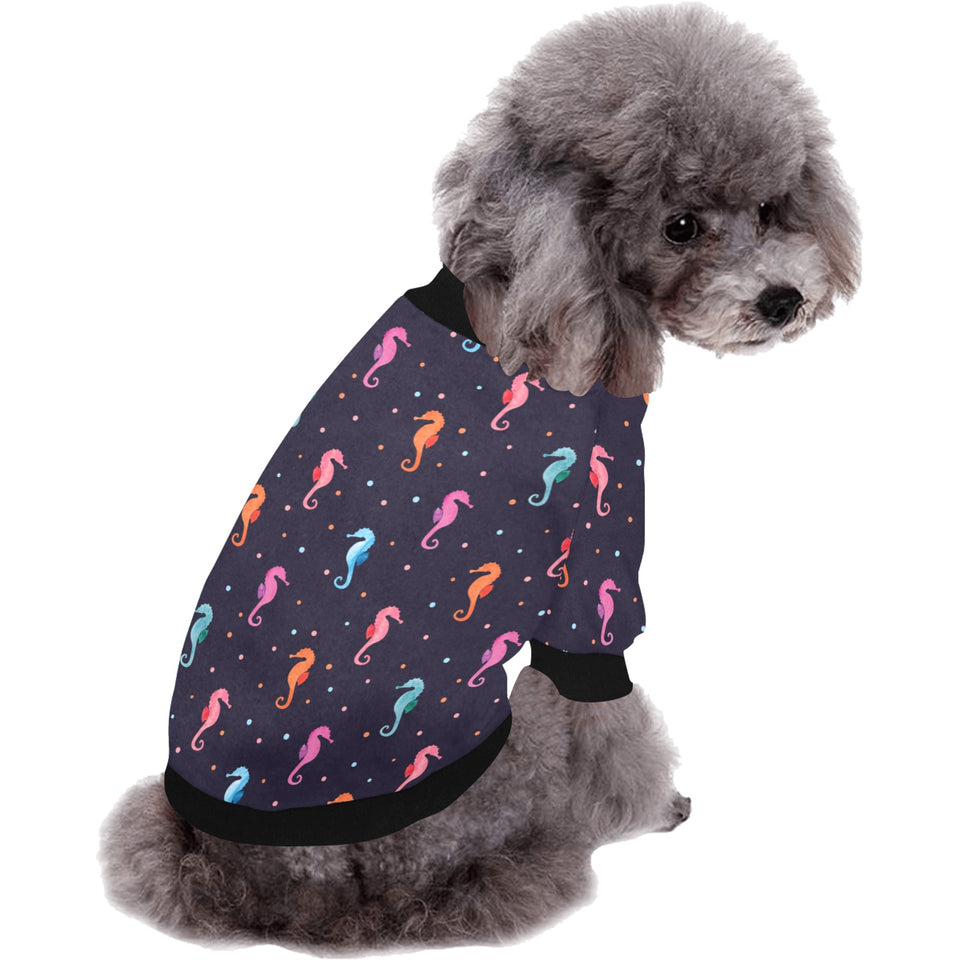 Watercolor colorful seahorse pattern All Over Print Pet Dog Round Neck Fuzzy Shirt