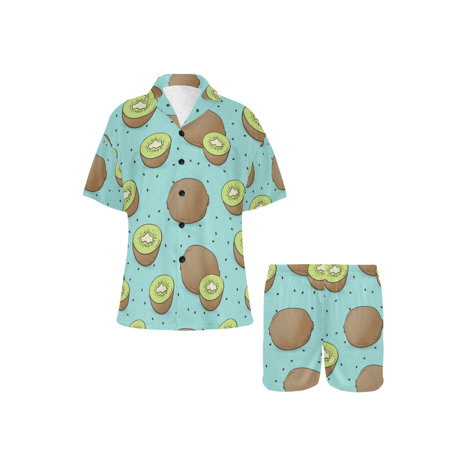 Kiwi blue background Women's V-Neck Short Pajama Set