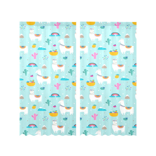 Llama alpaca cactus leaves pattern Gauze Curtain