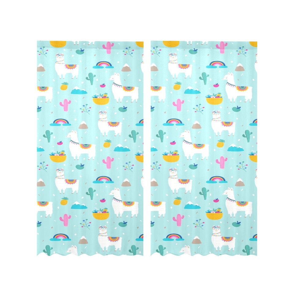 Llama alpaca cactus leaves pattern Gauze Curtain