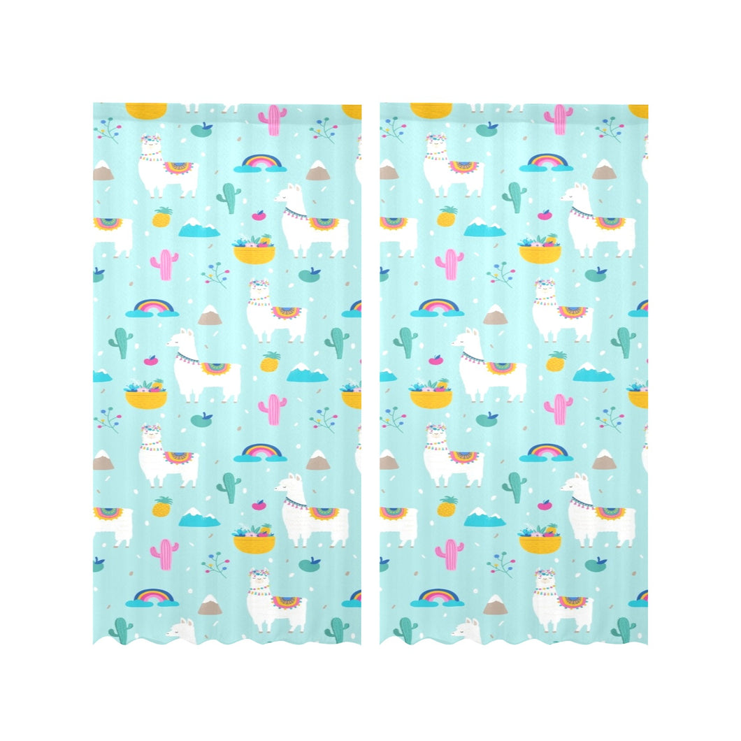 Llama alpaca cactus leaves pattern Gauze Curtain