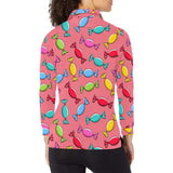 Colorful wrapped candy pattern Women's Long Sleeve Polo Shirt