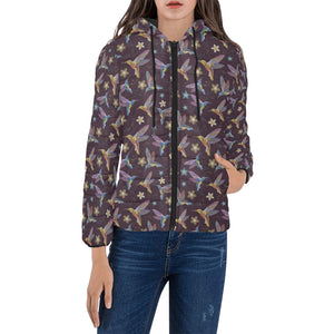 Hummingbird Pattern Print Design 04 Women's Padded Hooded Jacket