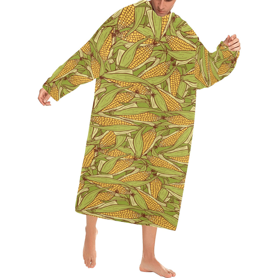 Corn Pattern Print Design 01 Blanket Robe with Sleeves