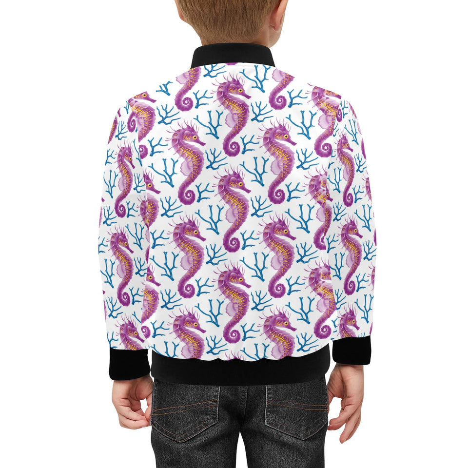 Purple seahorse blue coral pattern Kids' Boys' Girls' Bomber Jacket