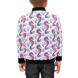Purple seahorse blue coral pattern Kids' Boys' Girls' Bomber Jacket
