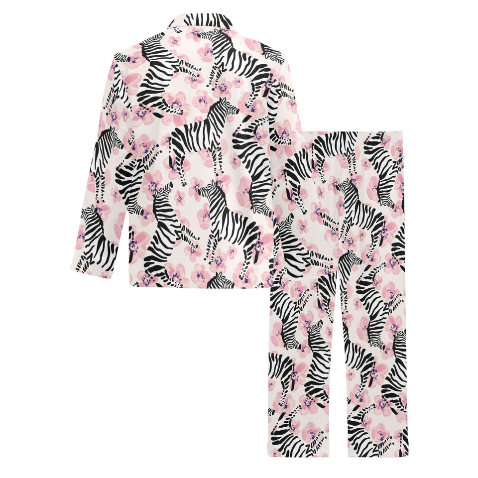 Zebra pink flower background Men's Long Pajama Set