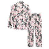 Zebra pink flower background Men's Long Pajama Set
