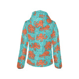 Octopus turquoise background Women's Padded Hooded Jacket
