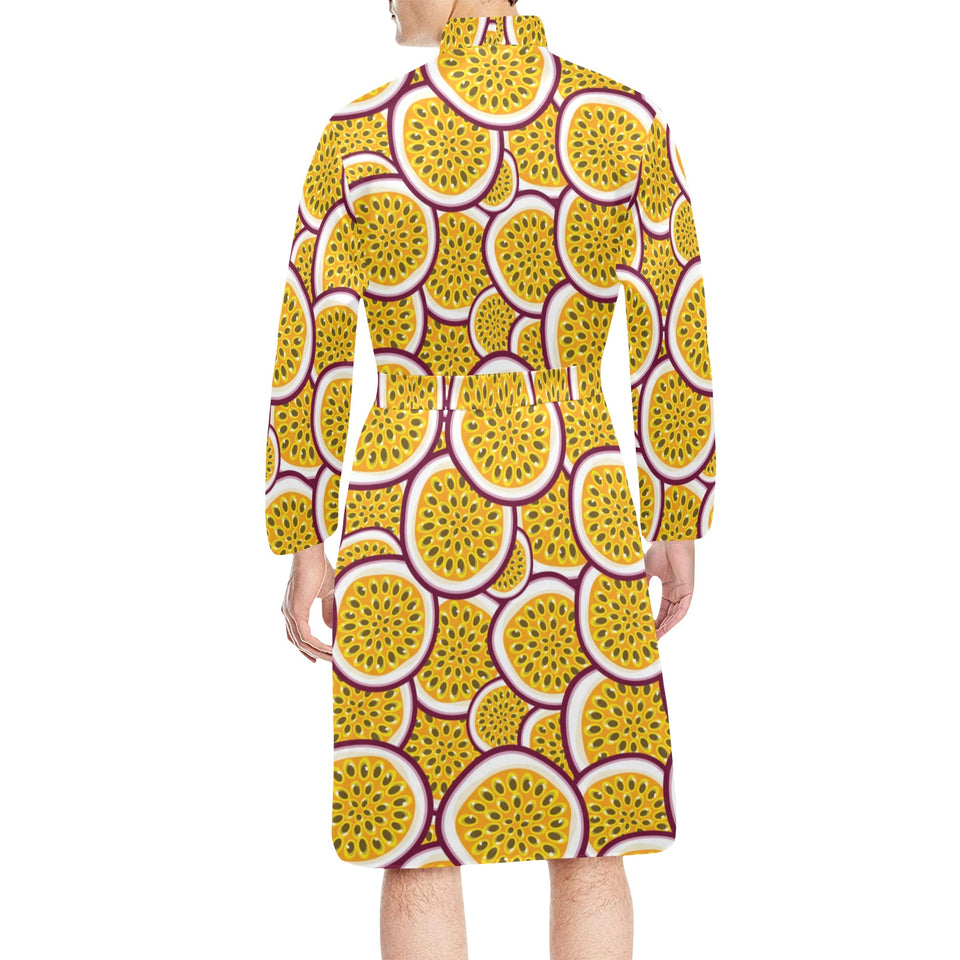 Passion fruits slice pattern Men's Long Sleeve Belted Night Robe