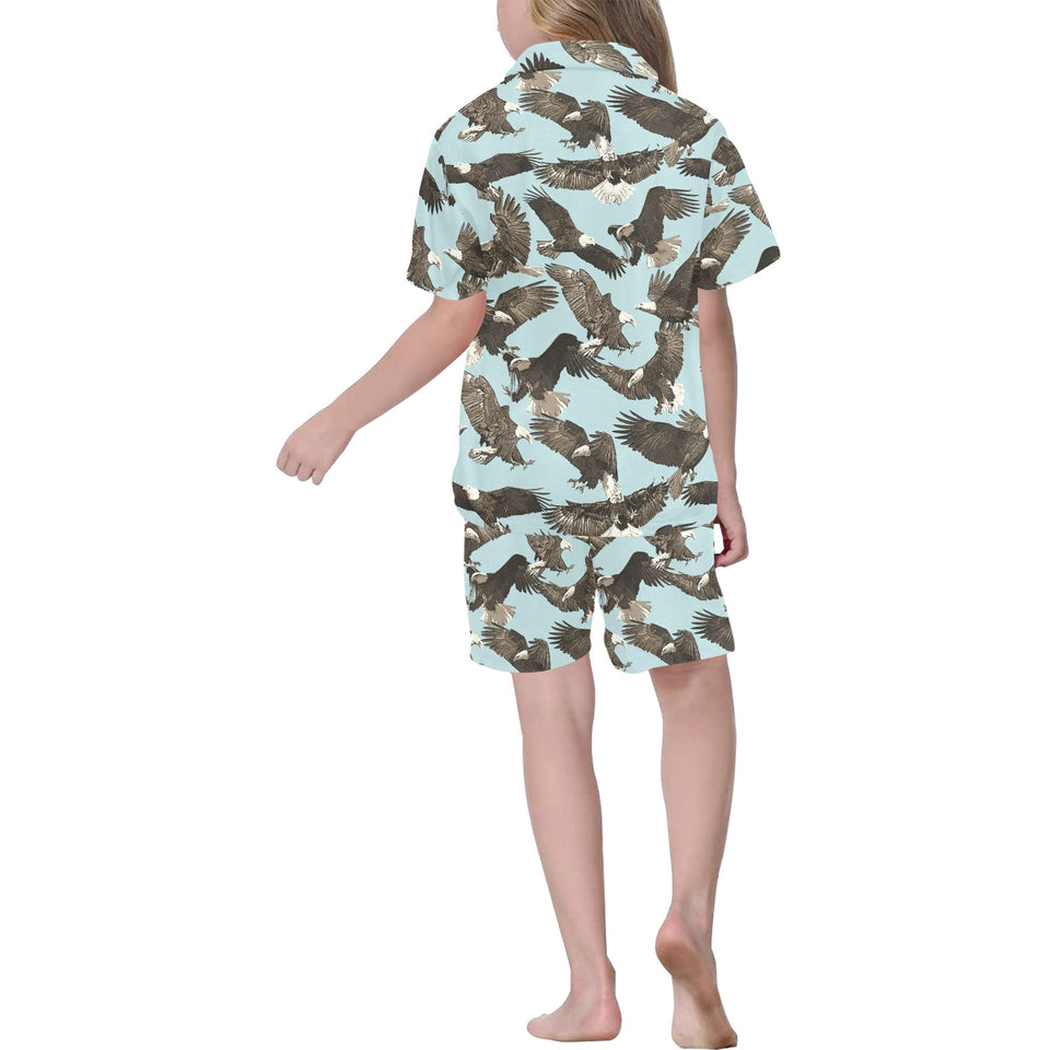 Eagle Pattern Print Design 01 Kids' Boys' Girls' V-Neck Short Pajama Set