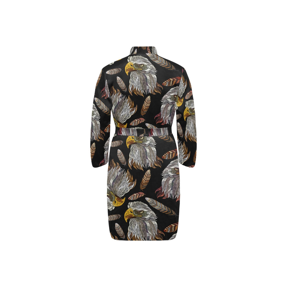 Eagle Pattern Print Design 05 Men's Long Sleeve Belted Night Robe