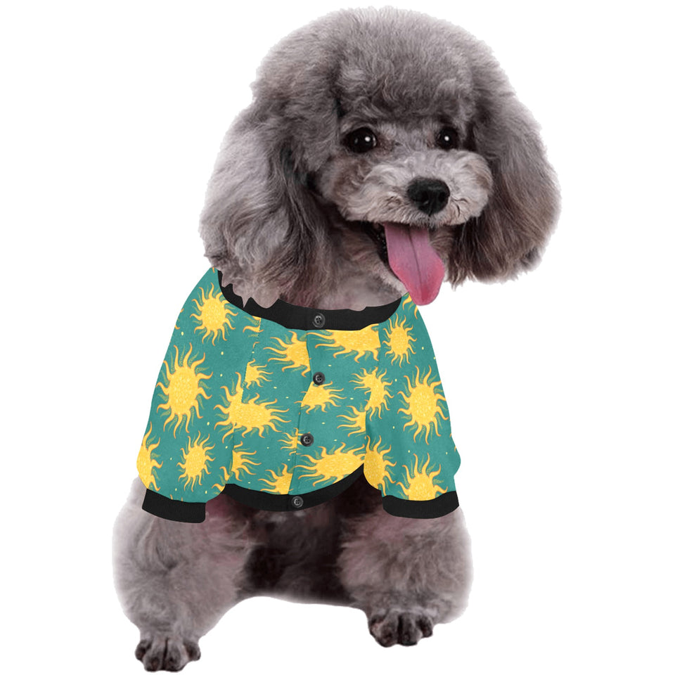 Sun green background All Over Print Pet Dog Round Neck Fuzzy Shirt