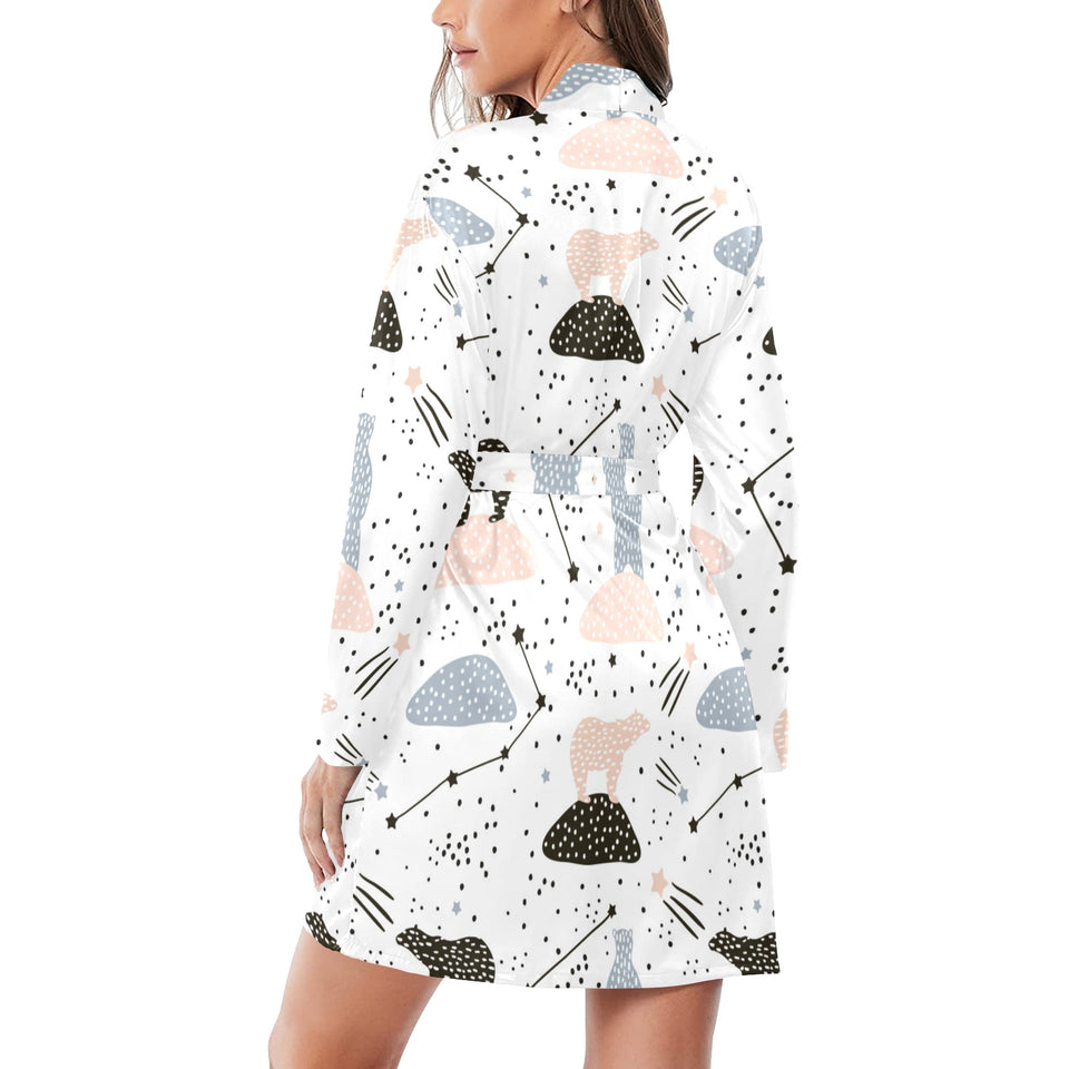 Polar bears star poka dot pattern Women's Long Sleeve Belted Night Robe