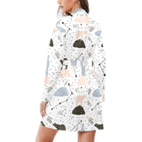 Polar bears star poka dot pattern Women's Long Sleeve Belted Night Robe