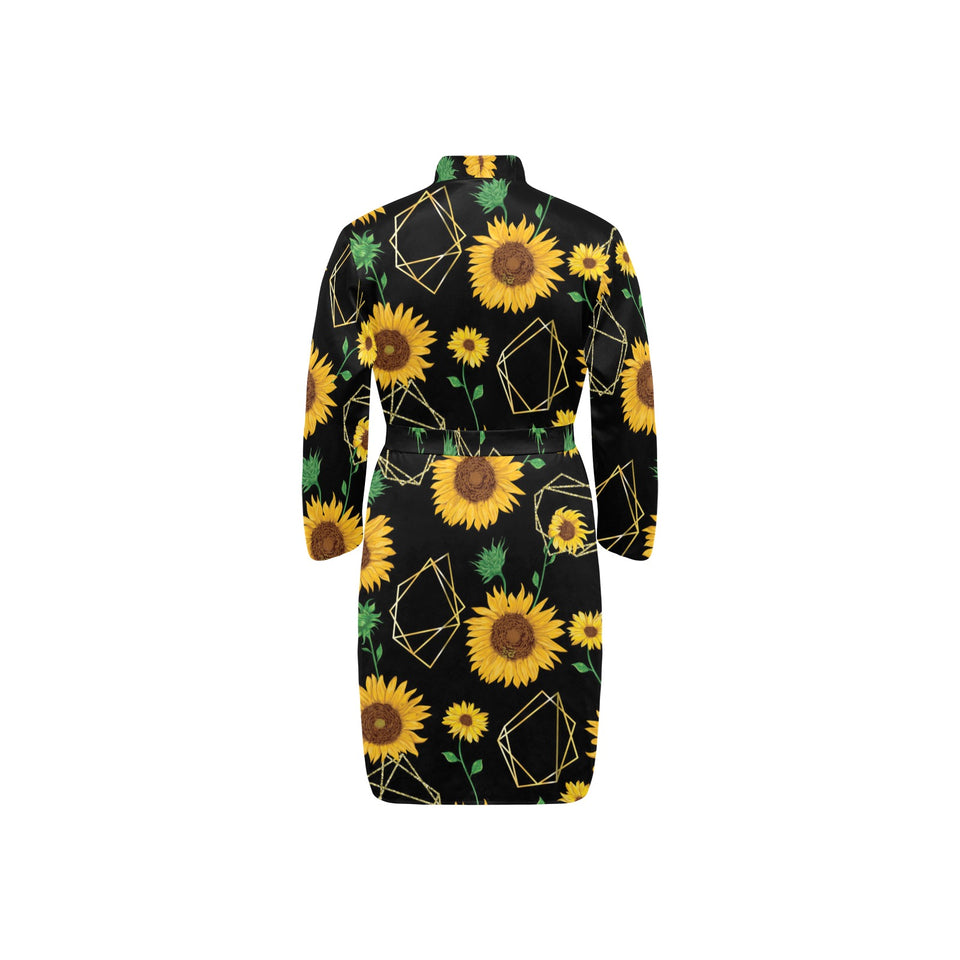 sunflower golden polygonal shapes Men's Long Sleeve Belted Night Robe