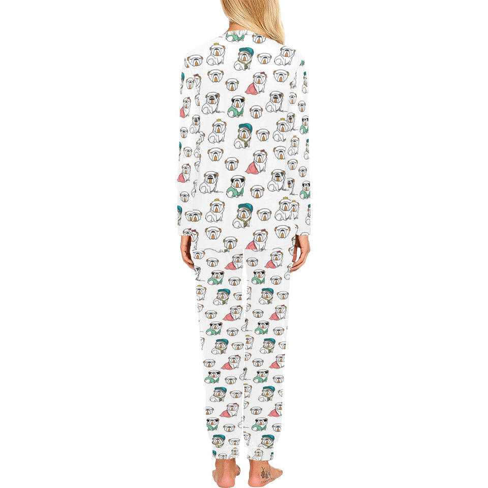 English Bulldog Pattern Print Design 03 Women's All Over Print Pajama Set