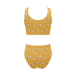 Lion Pattern Print Design 03 Chest Bowknot High Waisted Bikini Swimsuit