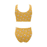 Lion Pattern Print Design 03 Chest Bowknot High Waisted Bikini Swimsuit
