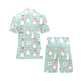 Cute snowman pattern Men's V-Neck Short Pajama Set