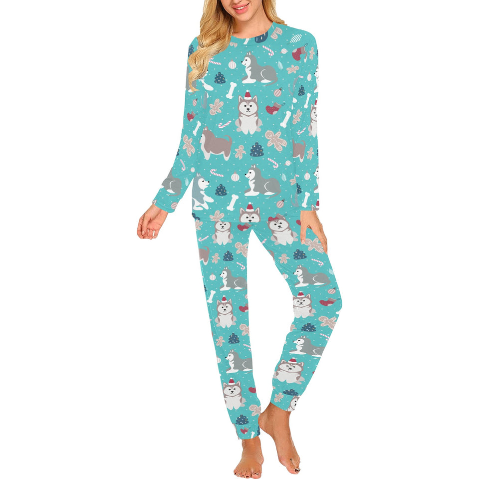 Christmas cute siberian husky puppie pattern Women's All Over Print Pajama Set