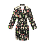 Raccoon watermelon pattern Women's Long Sleeve Belted Night Robe