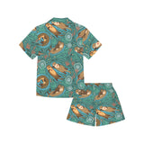 cute brown sea otters ornamental seaweed corals gr Kids' Boys' Girls' V-Neck Short Pajama Set