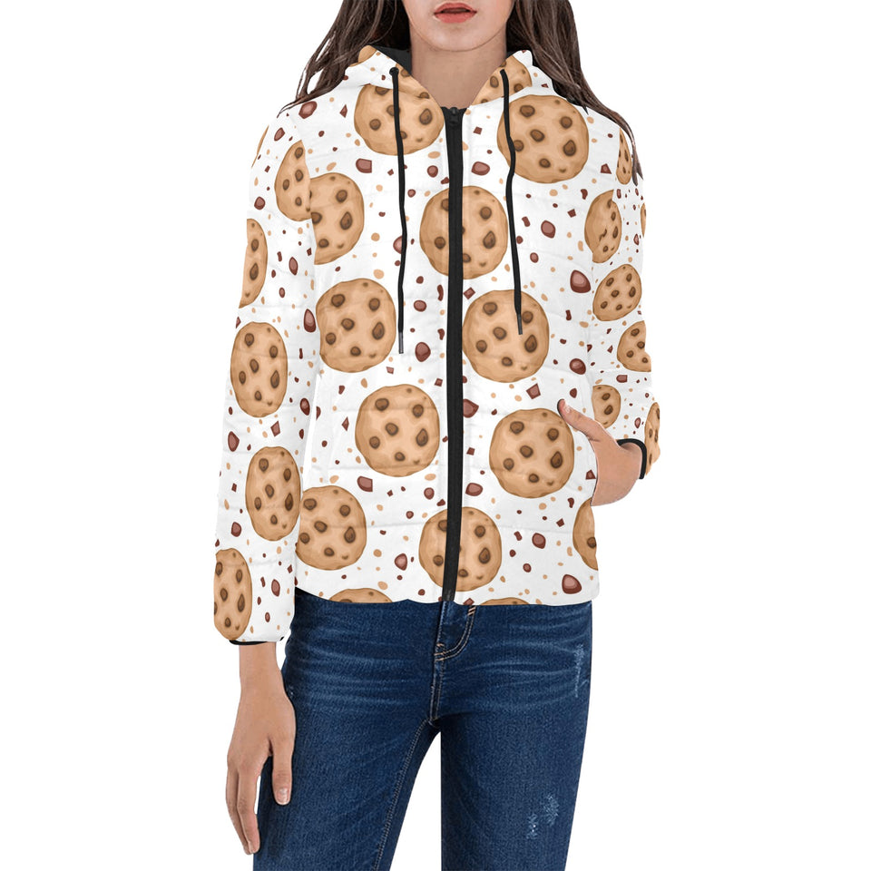 chocolate chip cookie pattern Women's Padded Hooded Jacket