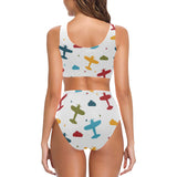 Airplane star cloud colorful Chest Bowknot High Waisted Bikini Swimsuit