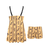 Egypt Hieroglyphics Pattern Print Design 02 Chest Sexy Pleated Two Piece Swim Dress