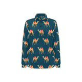 Camel pattern blue blackground Women's Long Sleeve Polo Shirt