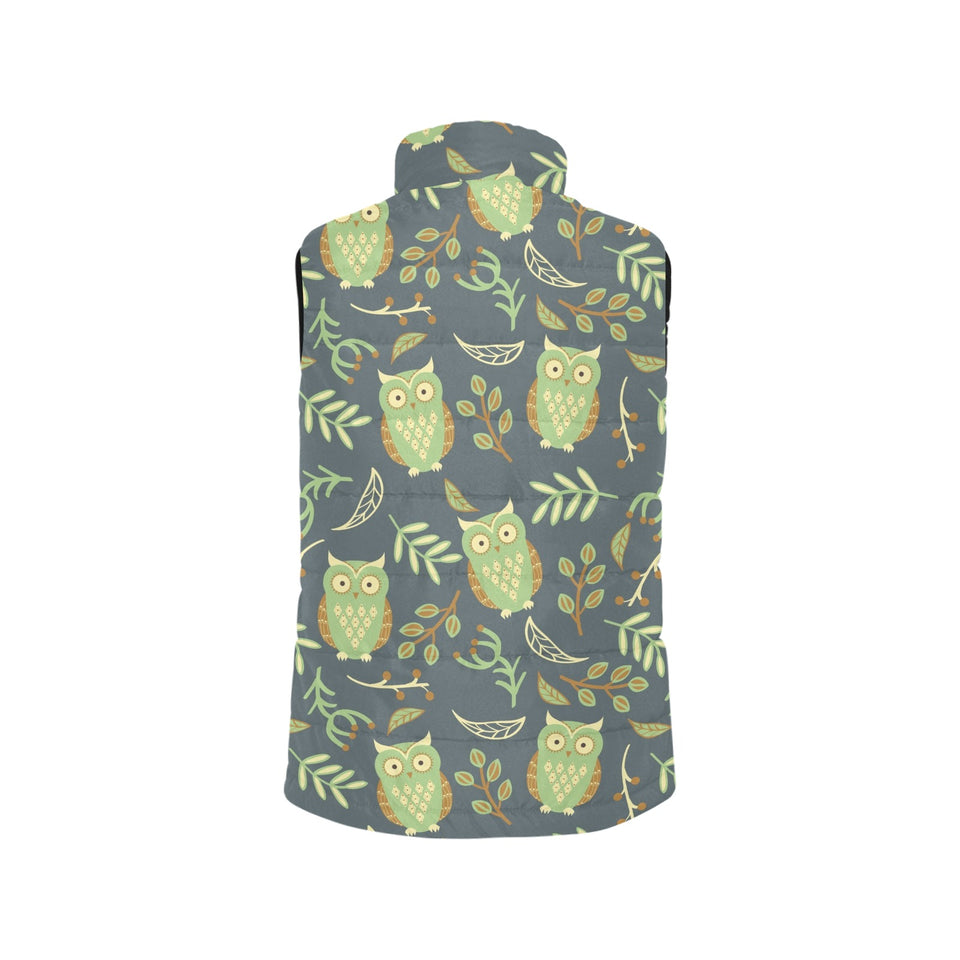 Cute owls leaves pattern Women's Padded Vest