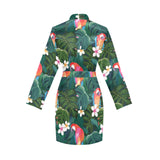 Parrot Palm tree leaves flower hibiscus pattern Women's Long Sleeve Belted Night Robe