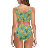 Banana Palm Leaves pattern background Chest Bowknot High Waisted Bikini Swimsuit