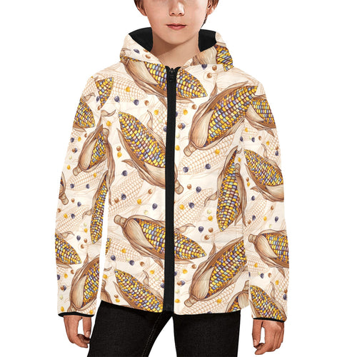 Corn Pattern Print Design 03 Kids' Boys' Girls' Padded Hooded Jacket