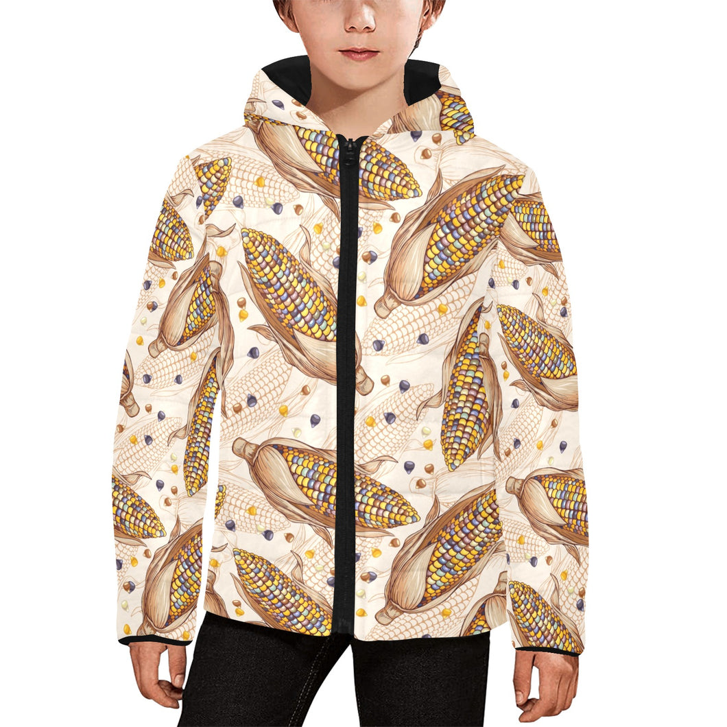 Corn Pattern Print Design 03 Kids' Boys' Girls' Padded Hooded Jacket