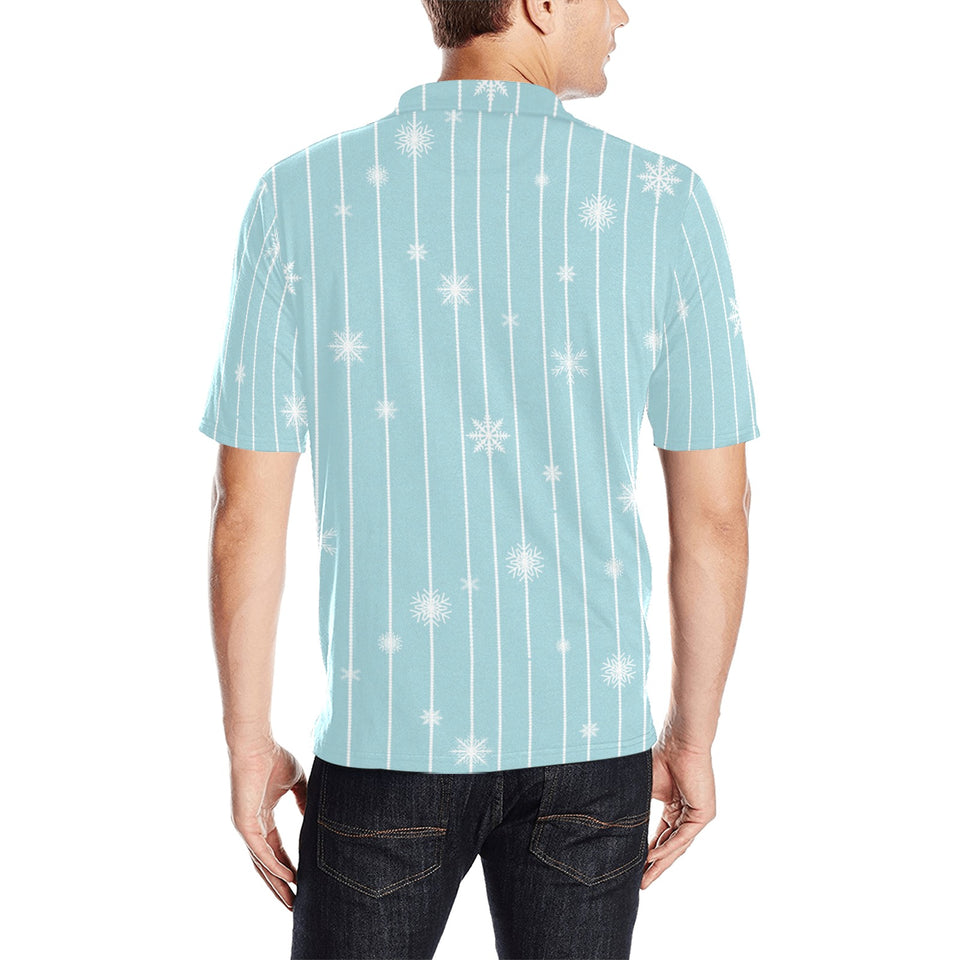 Snowflake pattern blue stripe background Men's All Over Print Polo Shirt