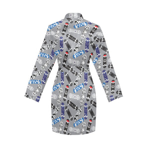 Skate Board Pattern Print Design 03 Women's Long Sleeve Belted Night Robe