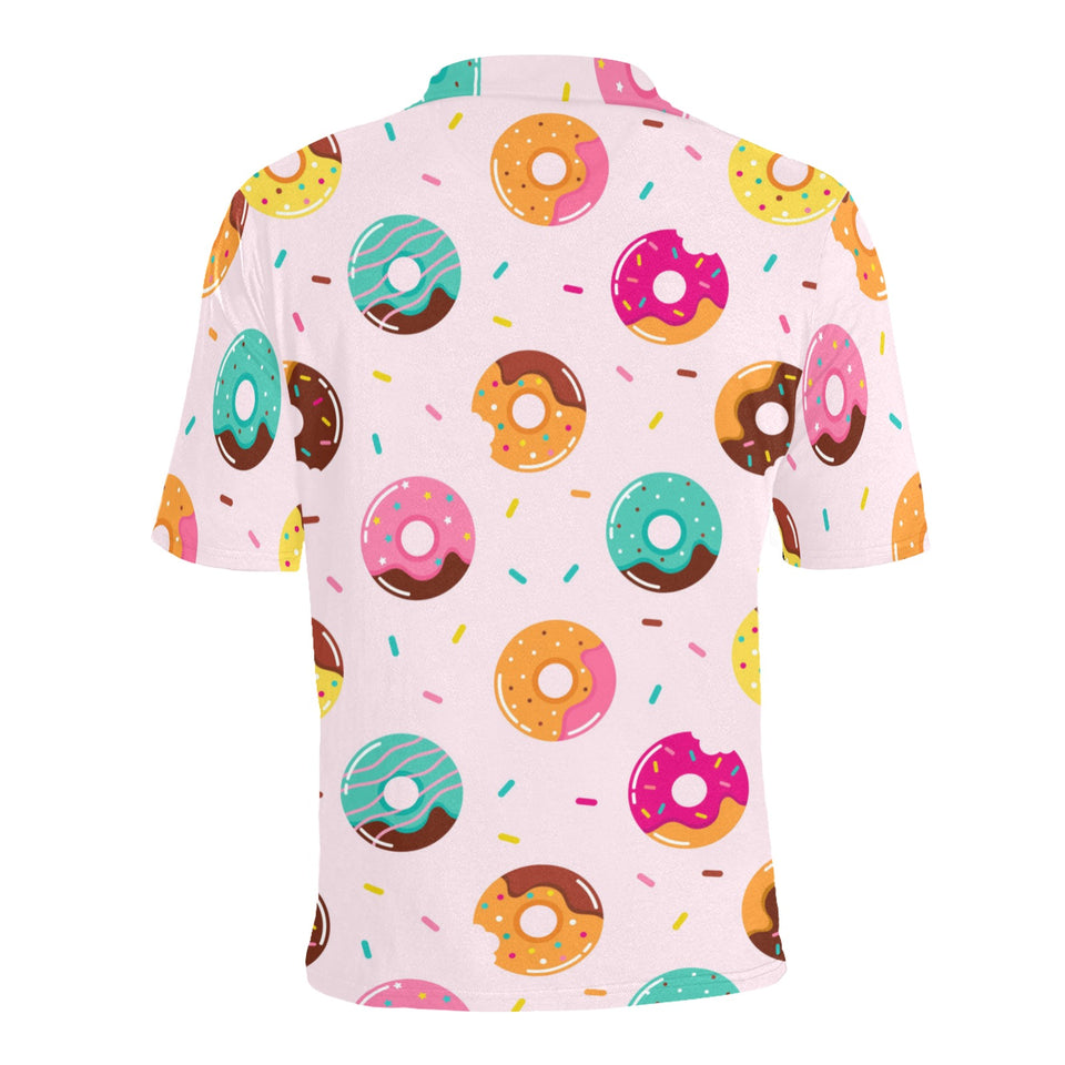Donut pattern glaze pink background Men's All Over Print Polo Shirt